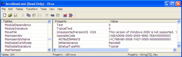 Text Box:  Upgrade Code shown in the Property Table