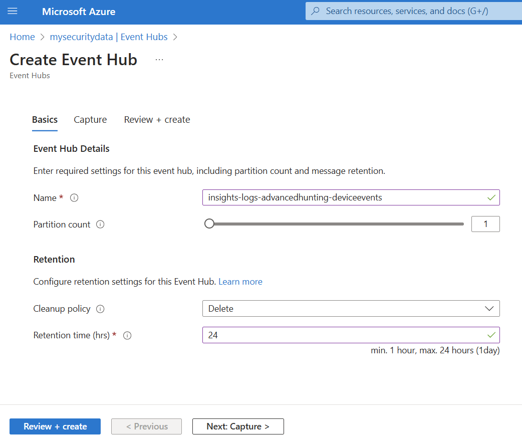 DeviceEvents Event Hub creation