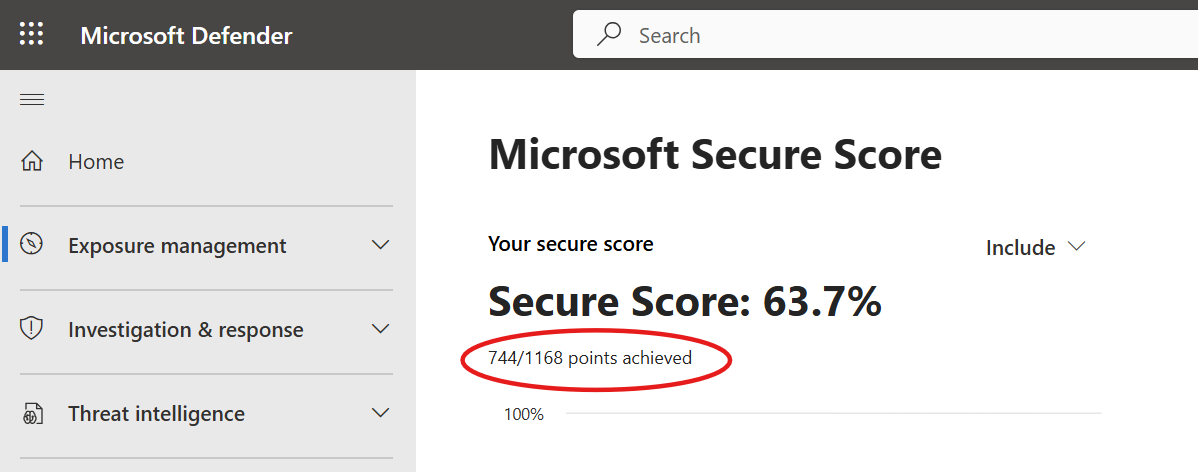 Secure Score through the portal