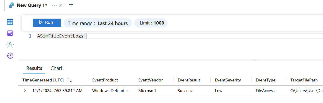 xample results from Log Analytics