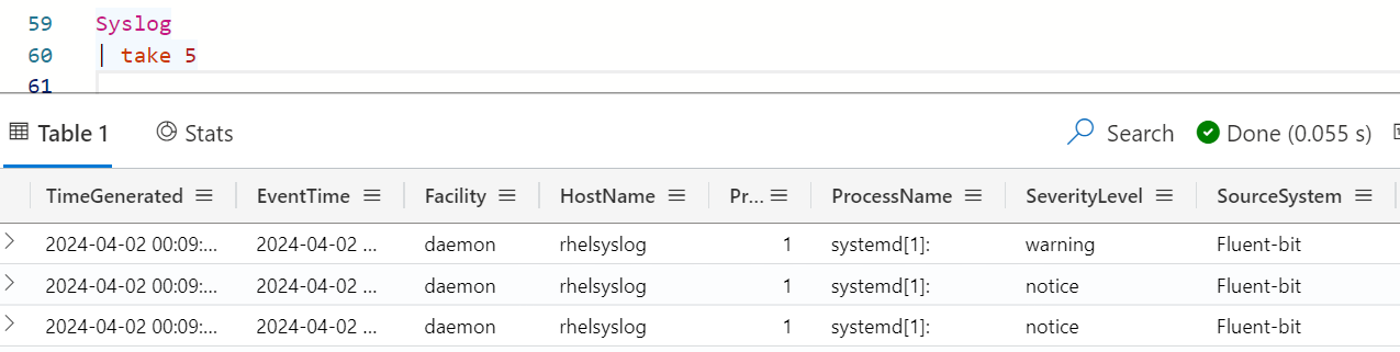 Syslog table query