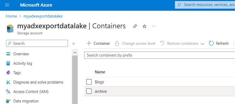Create a container for exported data