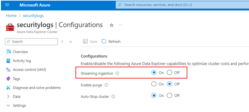 Enabled Cluster streaming ingestion